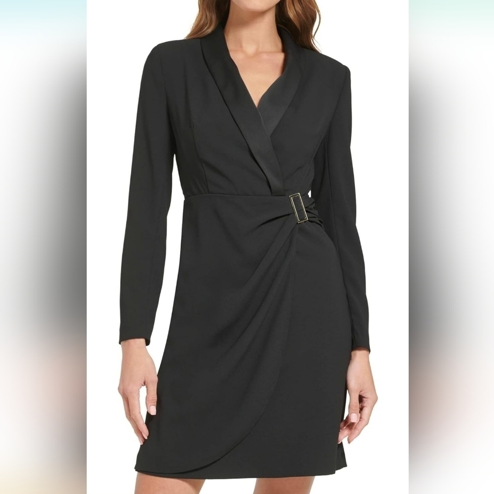 Tommy Hilfiger Faux Wrap Tuxedo Style Black Dress Size 14 Career Dinner‎ Date